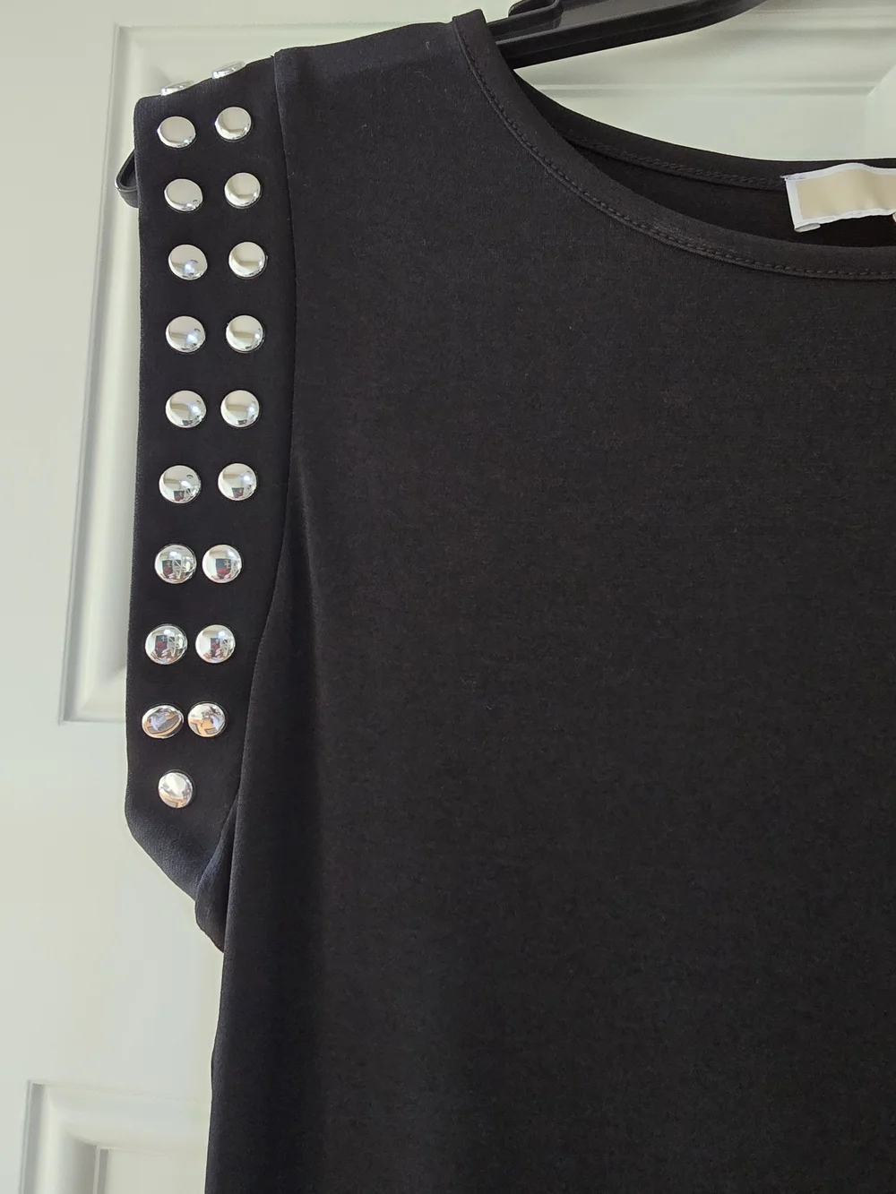 Michael Kors Black Midi Dress with Silver Stud Trim